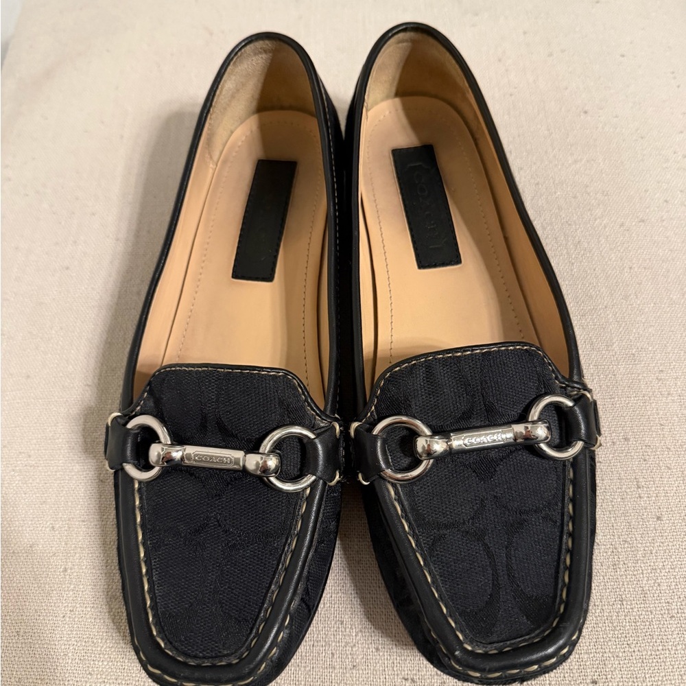 Coach Black Loafers with Silver Buckle